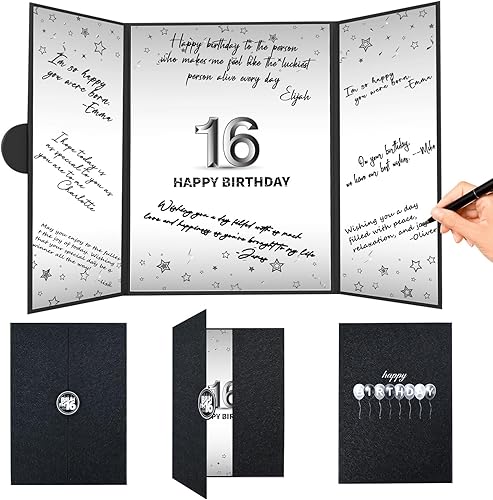 Crenics Decoraciones de cumpleaños número 16 para niño, alternativa de libro de invitados con firma de cumpleaños número 16, impresionantes regalos