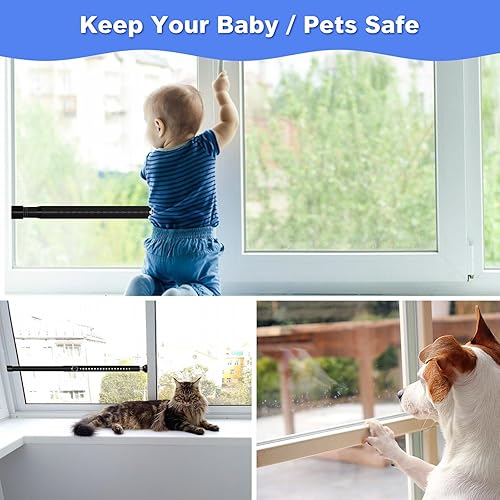 Miniatura 4 de Barra de seguridad para puerta corrediza a prueba de niños, paquete de 2 topes ajustables de 16 a 51 pulgadas para puerta corrediza de patio, barra