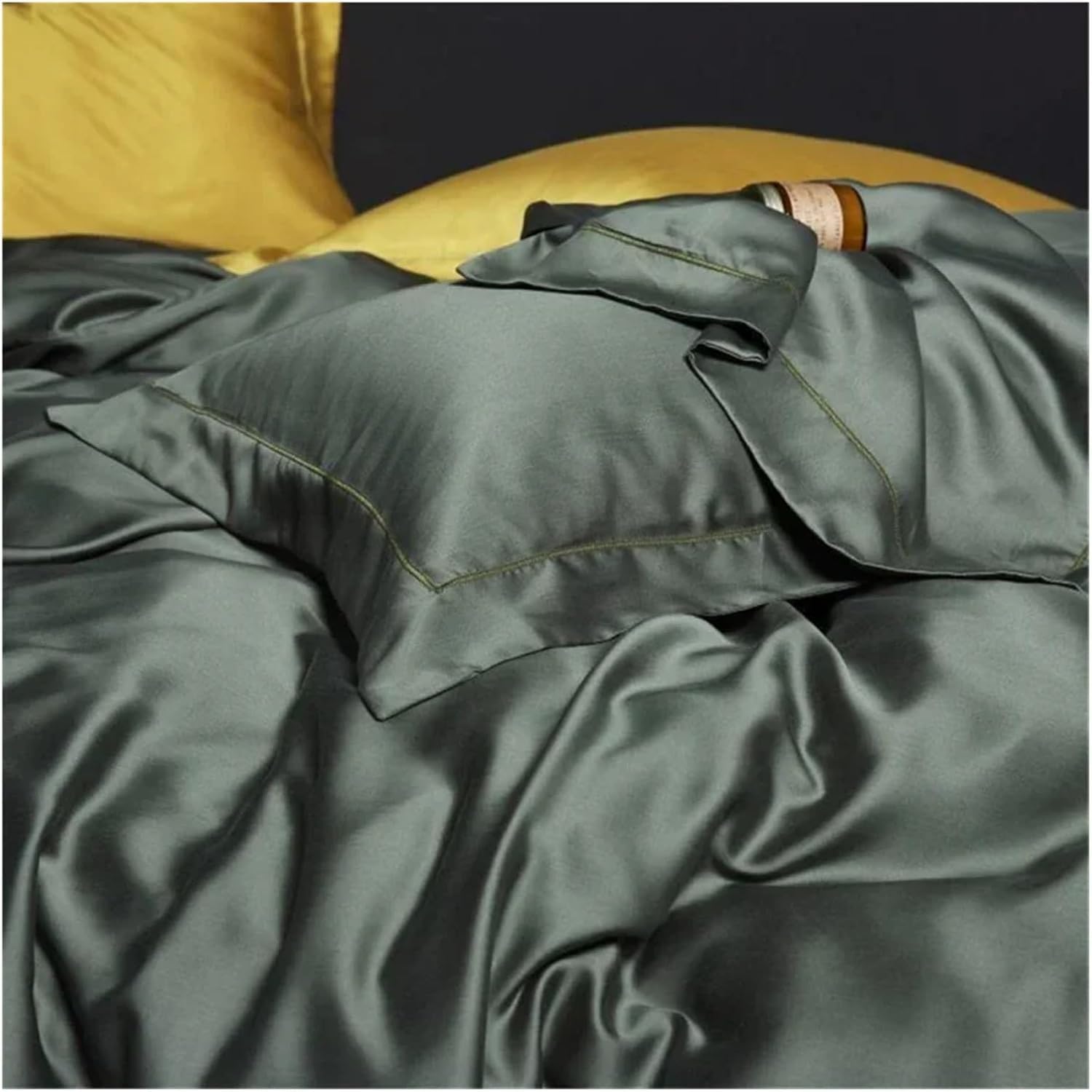 Komplet pościeli Silk Green Beauty Double Queen King, komplet pościeli z prześcieradłem i poszewką na poduszkę, zestaw czterech elementów,(D-Królowa