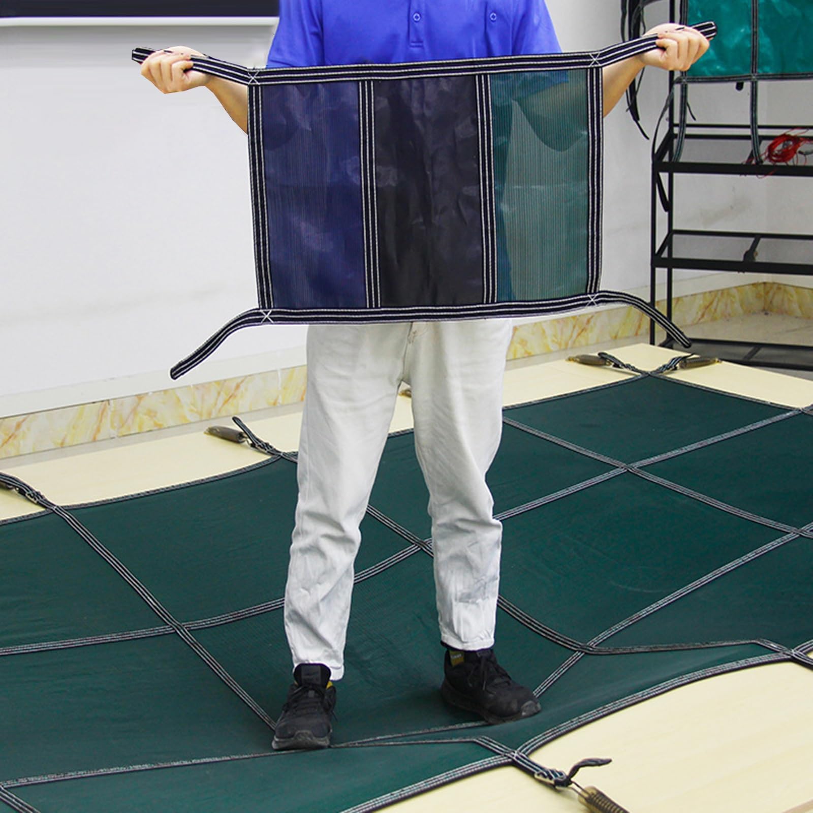 Bâche de sécurité durable pour animaux de compagnie et enfants, protection en maille robuste qui empêche les feuilles et les débris, supporte jusqu'à 200 kg