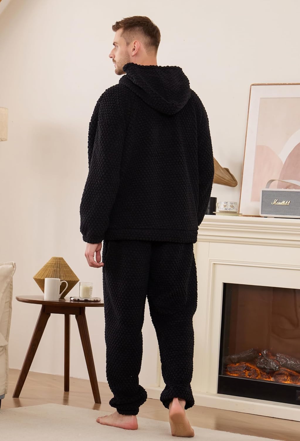 Vulcanodon Mens Plush Hooded Zipper Pajama Set, Soft Warm Long Sleeve Sleepwear with Pockets Fluffy Fuzzy Cozy Pjs - Image 5