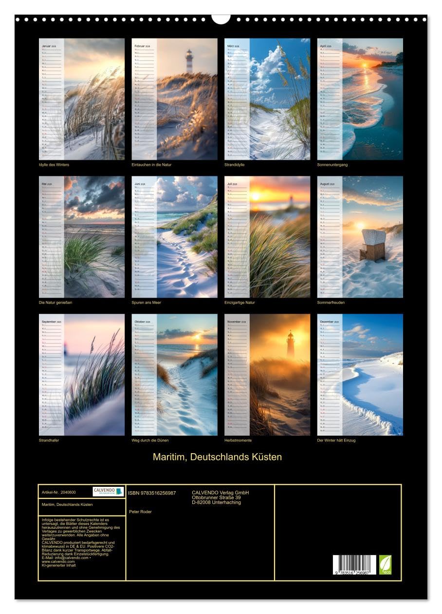 Maritim, Deutschlands Küsten (Wandkalender 2026 DIN A2 hoch), CALVENDO Monatskalender: Ein Terminplaner, der Platz zum Träumen lässt. (CALVENDO Natur)