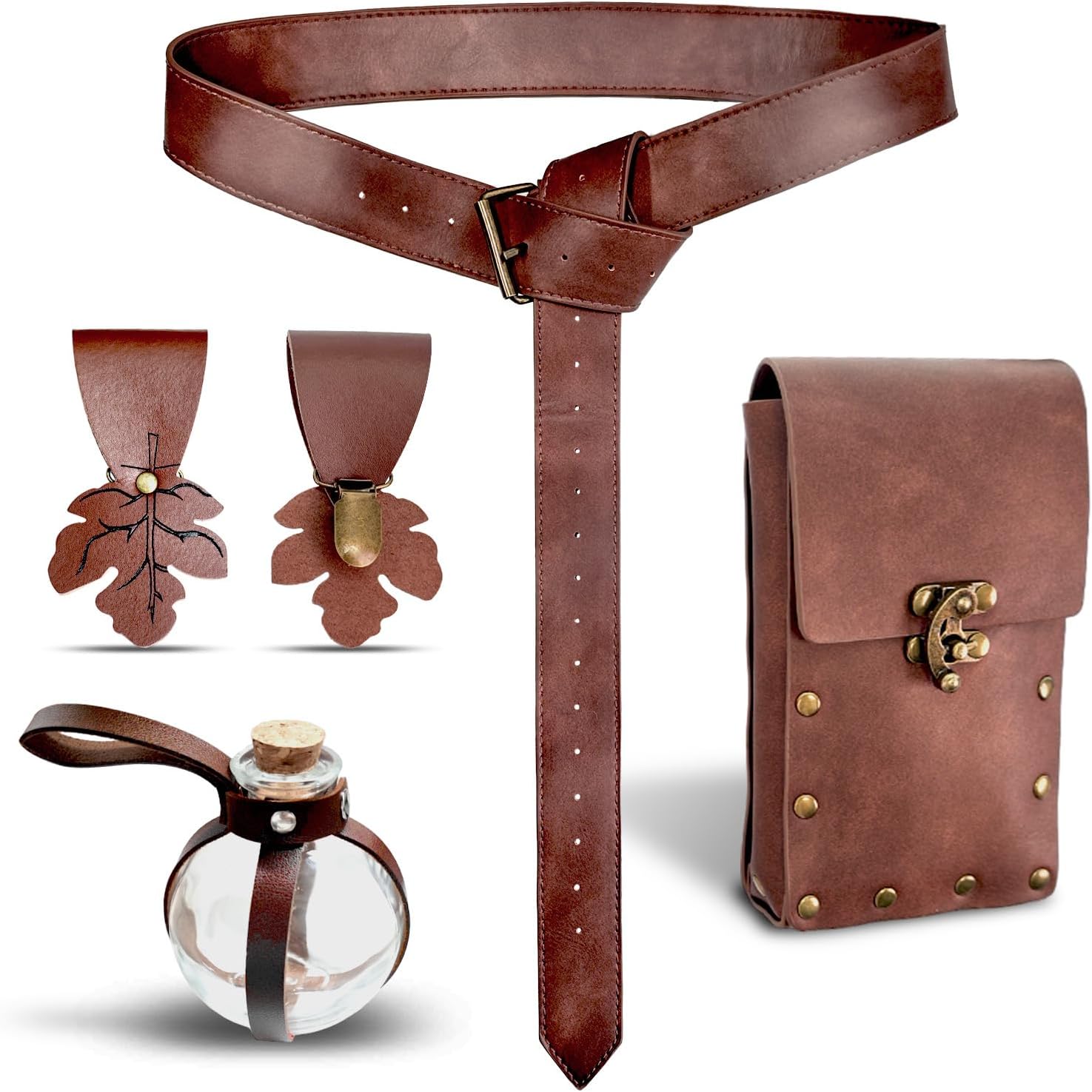 FunMular Renaissance Accessories Costume Women Belt Pouch Medieval Viking Potion Bottles Leather Belt Leaf Skirt Hikes