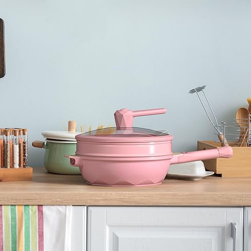 Miniatura 7 de Tiborang Sartenes antiadherentes 8 en 1, sartén de 11 pulgadas con tapa, vaporizador para cocinar, utensilios de cocina todo en uno para todas las