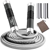 Weighted Jump Rope, 1LB Tangle-Free Ball Bearing Rapid Speed Skipping Rope for Men Women, Adjustable 9mm Cotton & PVC Rope with Alum Handle for Boxing MMA Weight-Loss Athletic Workout Fitness