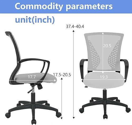 Miniatura 3 de PayLessHere Silla de oficina, silla de escritorio, silla de computadora, silla ergonómica ajustable de malla ejecutiva con respaldo medio con ruedas