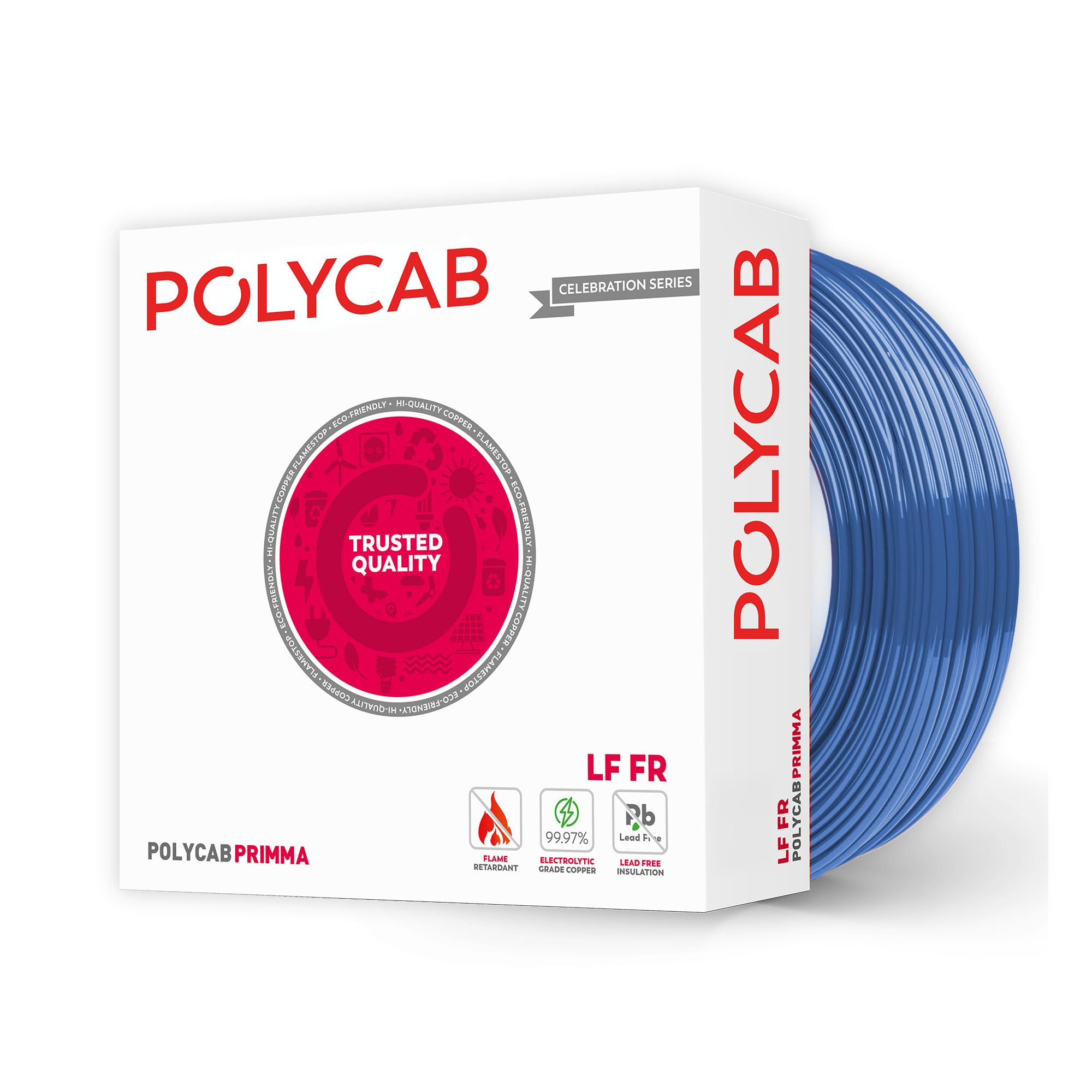 Polycab Primma 90m, 1sqmm. •Heat Resistant •Eco Friendly • Lead free PVC insulation •Mositure resistant •Flame Retardant •99.97% Electrolytic Grade Copper【Blue】-picture-30