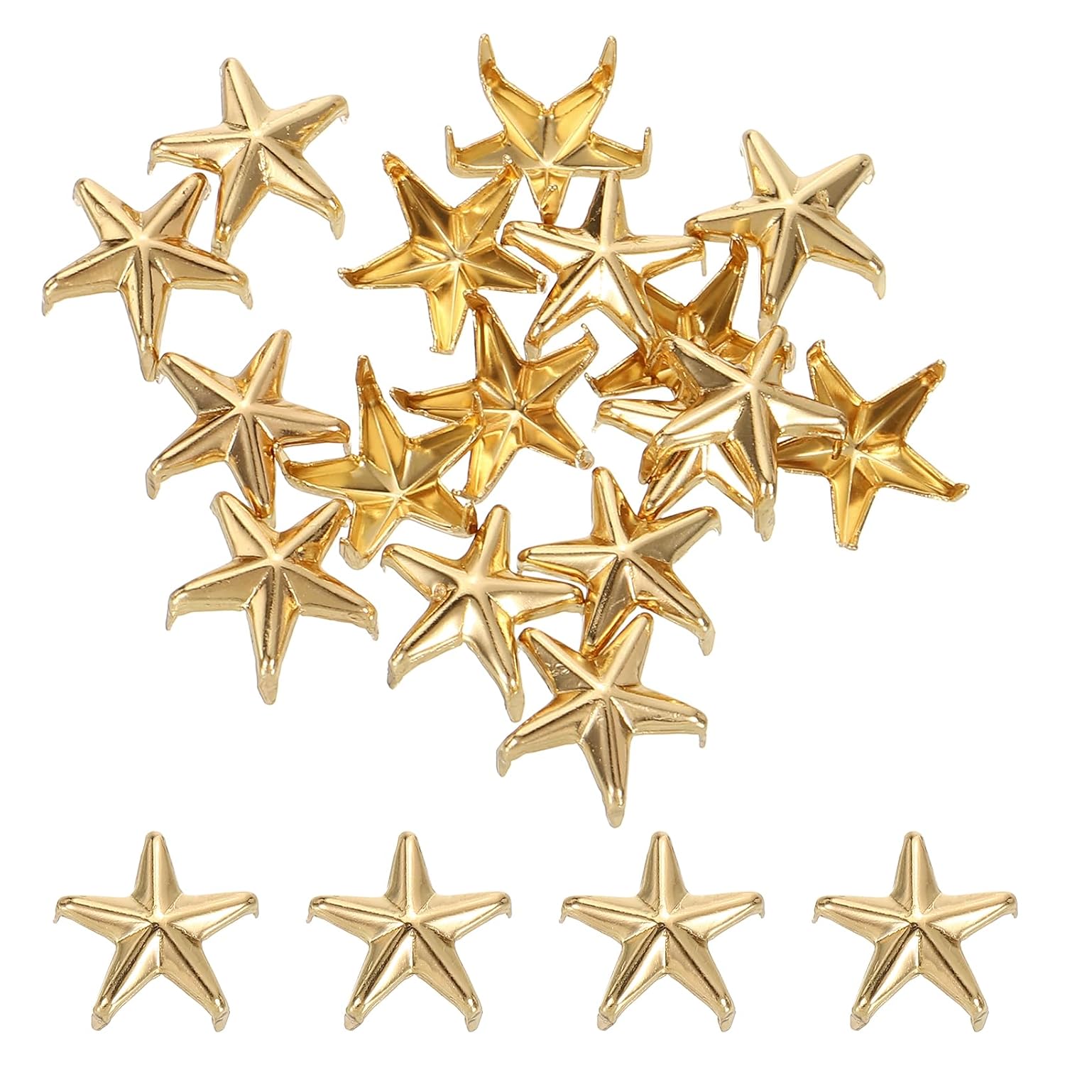 uxcell 50Pcs Metal Star Studs Claw, 10mm 5-Claw Punk Studs Rivets Spikes Nail Head Leather Rivets for DIY Crafts Clothing Leathercraft Bag Shoes, Light Gold