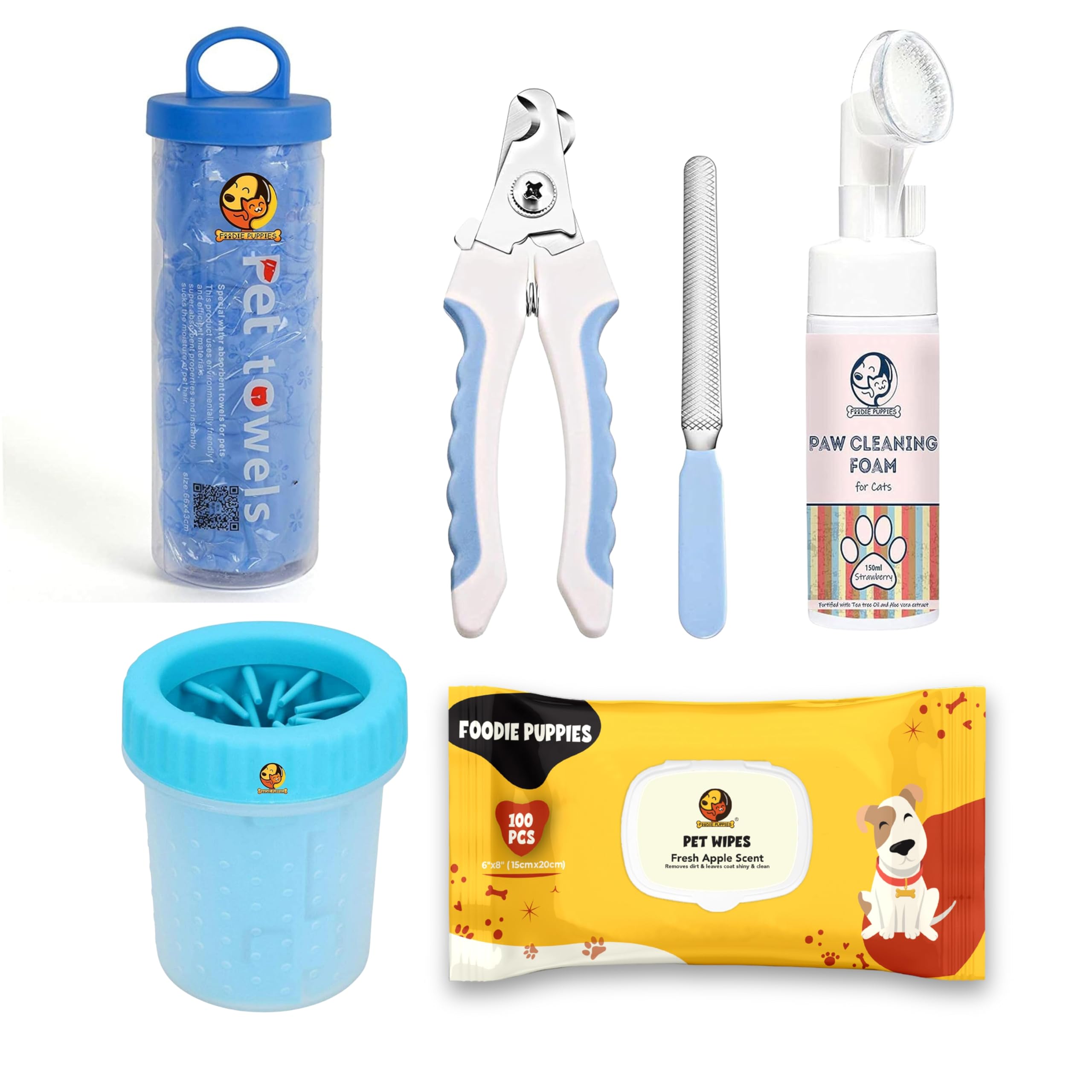 Foodie Puppies Pet Paw Care 5-in-1 Kit for Cats & Kittens (Perfect Paw Gift Box) | Paw Cleaning Foam, Fresh Apple Wet Wipes, Towel, Nail Clipper & Paw Cleaner Cup (Color May Vary) (B0CH3611JJ) Amazon Price History, Amazon Price Tracker