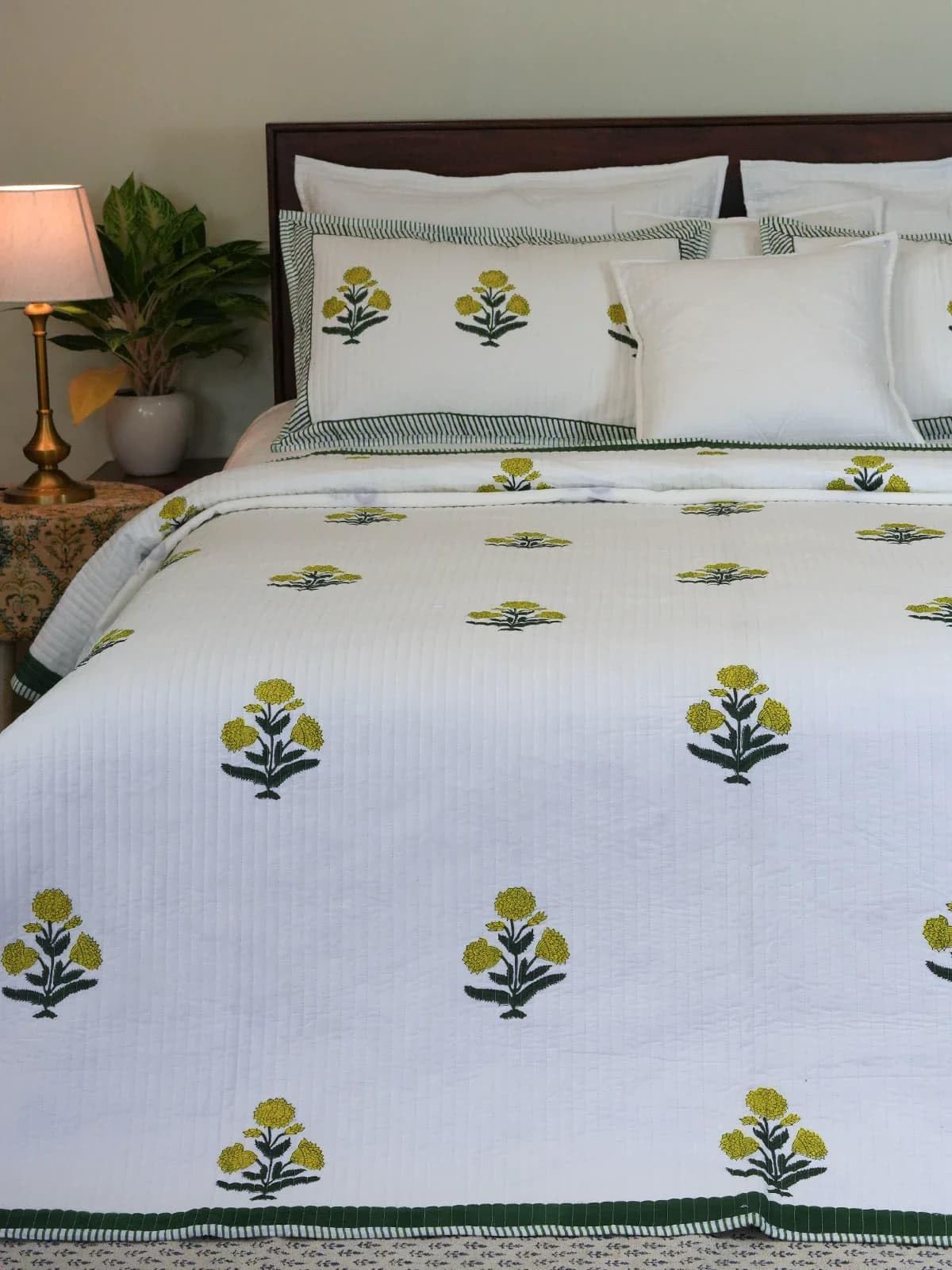 Hand Block Printed Marigold Cotton Bedspread Set, 3 Pieces, 100% Cotton (King)-picture-16