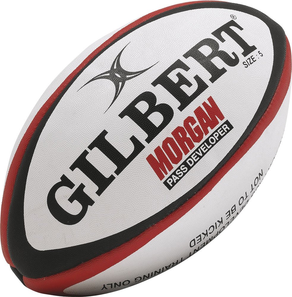 Gilbert Morgan Pass Developer - Pallone da rugby, misura 4, colore: Bianco/Navy/Rosso