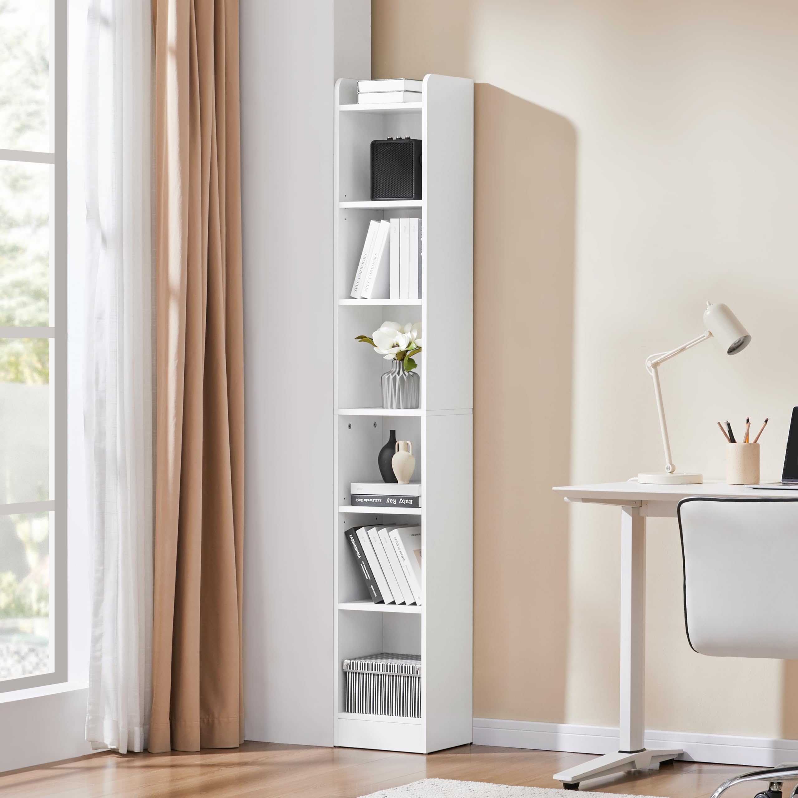 Yaheetech 7 Niveles Estantería de Madera para Libros, 30x24x183 cm, Librería con Estantes Ajustables para Salón, Dormitorio y Oficina, Blanco