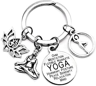 Yoga Keychain Yoga Instructor Gift Yoga Teacher Om Ohm Buddha Om Symbol Lotus Flower Charm Namaste Meditation Yoga Poses Zen Gift Yoga Key Ring Yoga gift Yoga Key Chain