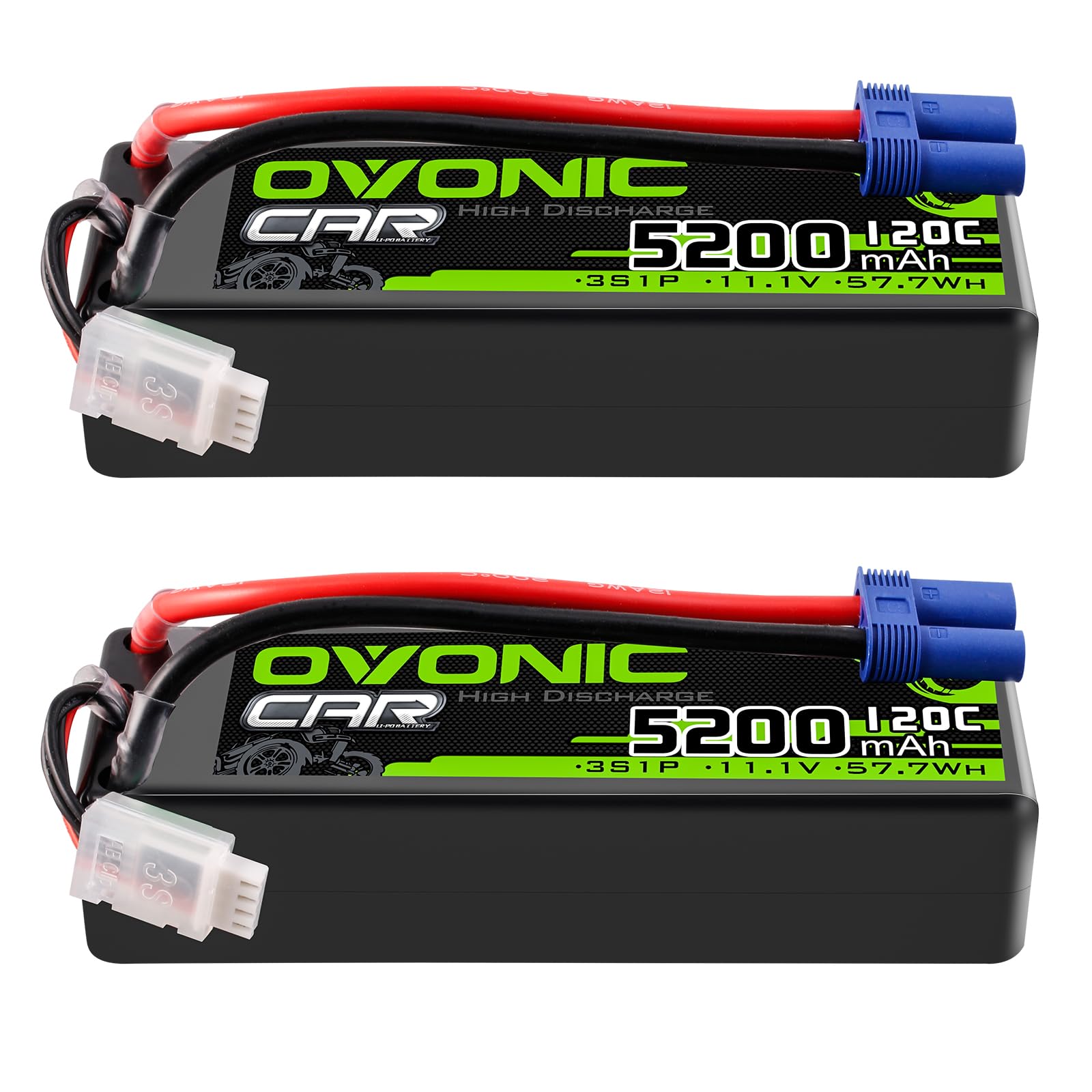 OVONIC Lot de 2 batteries Lipo 3S 11,1 V 5200 mAh 120 C avec fiche EC5 pour voiture RC camion truggy quadcopter hélicoptère camion bateau avion