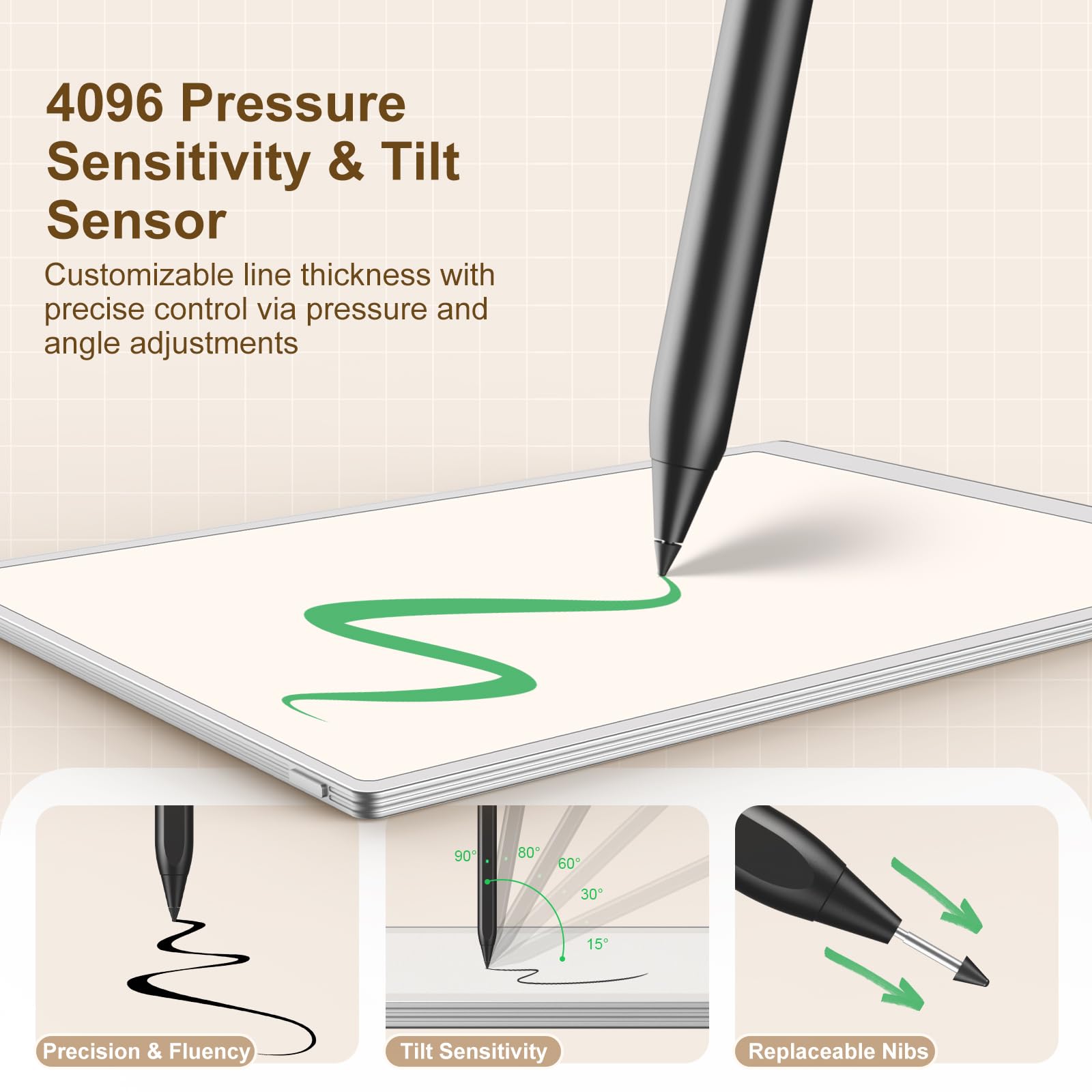 TiMOVO Stylet Magnétique Compatible avec Remarkable Paper Pure/Pro/Pro Move avec Gomme,Stylo Rechargeable avec Sensibilité à la Pression 4096, Inclinaison,Rejet de la Paume et Pointes de Rechange,Noir