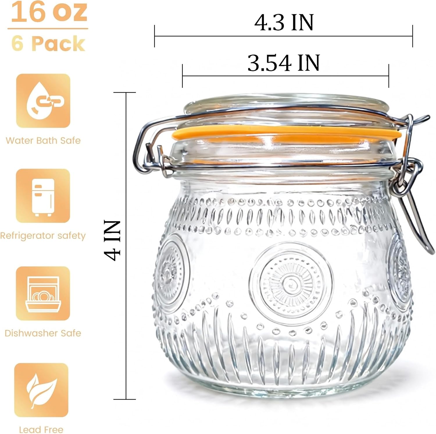 Amzcku Wide Mouth Vintage Mason Jars with Airtight Lid 16oz, Canister Quart Jars for Kitchen Storage - for Coffee, Sugar, Beans 6 Pack - Image 2