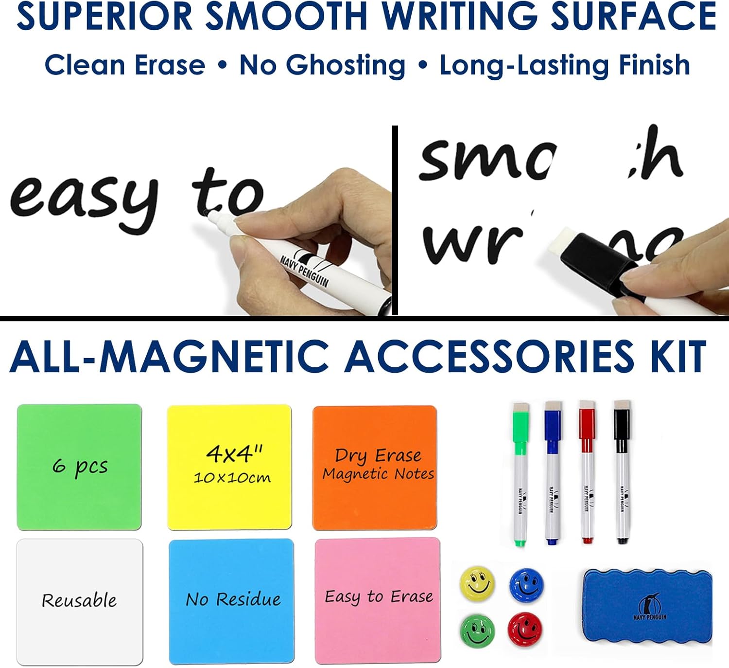 Whiteboard Set - 24 x 18 in Dry Erase Board with 1 Magnetic Eraser, 4 Dry Wipe Markers, 4 Magnets and 6 Magnetic Labels - Wall Hanging Reminder Kanban White Board for Home and Office (24x18 inch)