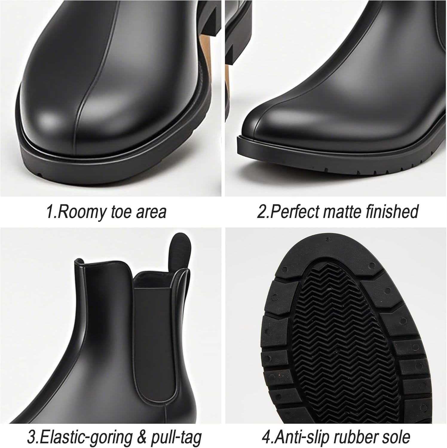 Ankle Rain Boots for Women, Elastic Slip-On Waterproof Chelsea Boots with Anti-Slip Rubber Sole, Lightweight Short Rain Boots