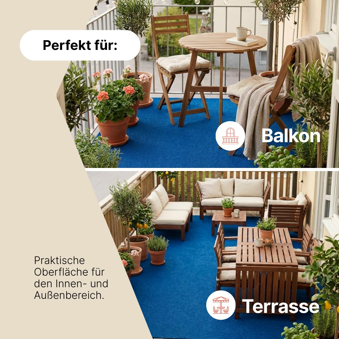 TAPISO Magic Forest Gazon Synthétique Extérieur au Mètre Faux Gazon Synthétique Moquette d'Exterieur Antidérapant Balcon Terrasse Jardin Bleu Résistant Épaisseur 4 mm 400 x 800 cm