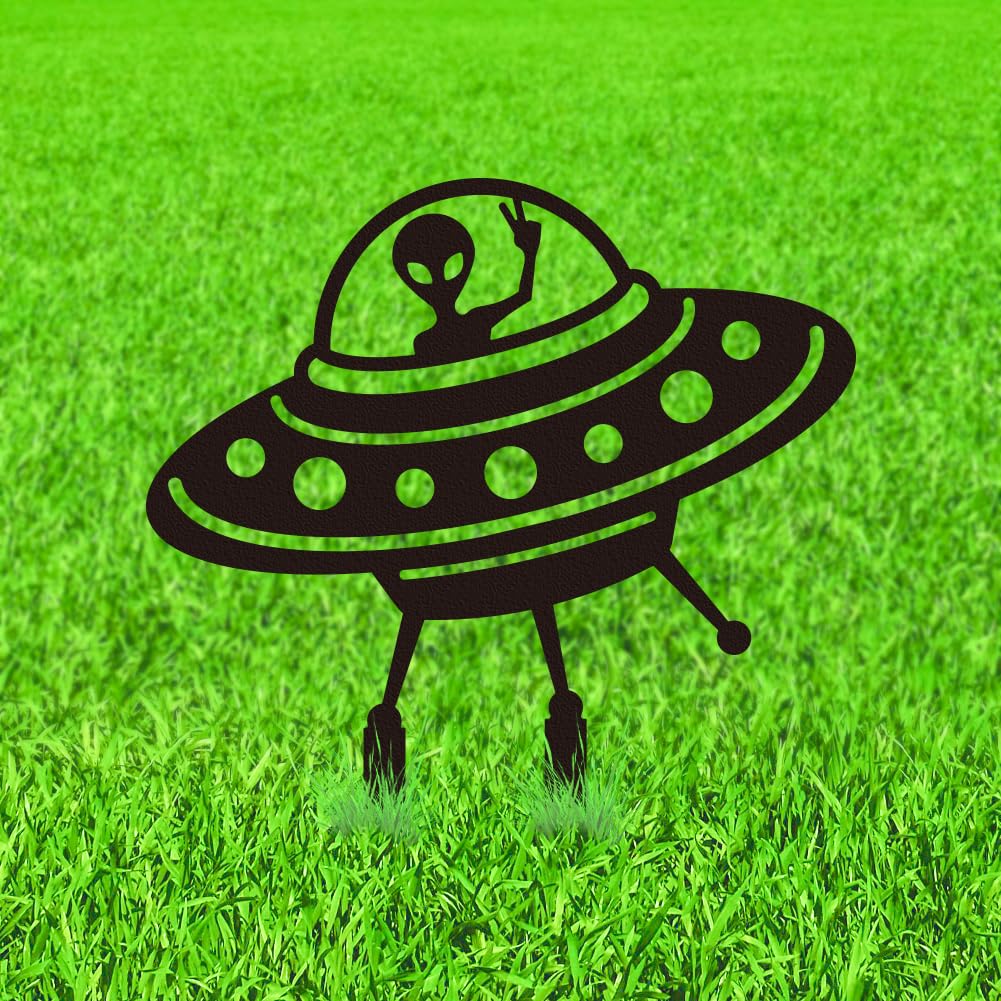 WADORN Piquets de Jardin Décoratifs en Métal UFO Statues D'Extérieur en Métal Silhouettes Ornements Personnalisés Cadeaux Décor de Jardin Noires Intempéries pour Allées de Pelouse Extérieur Patio