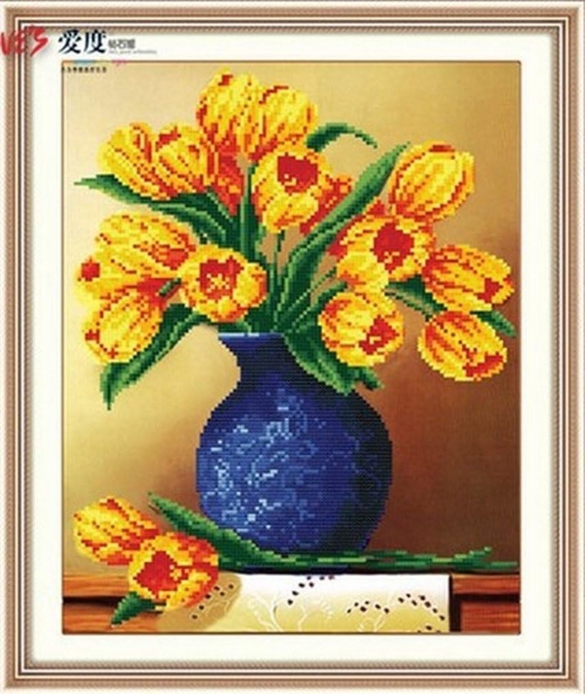 3D Yellow Tulip Flowers Diamond Cross Stitch Kit Large Big DIY Painting Set Embroidery Rhinestone