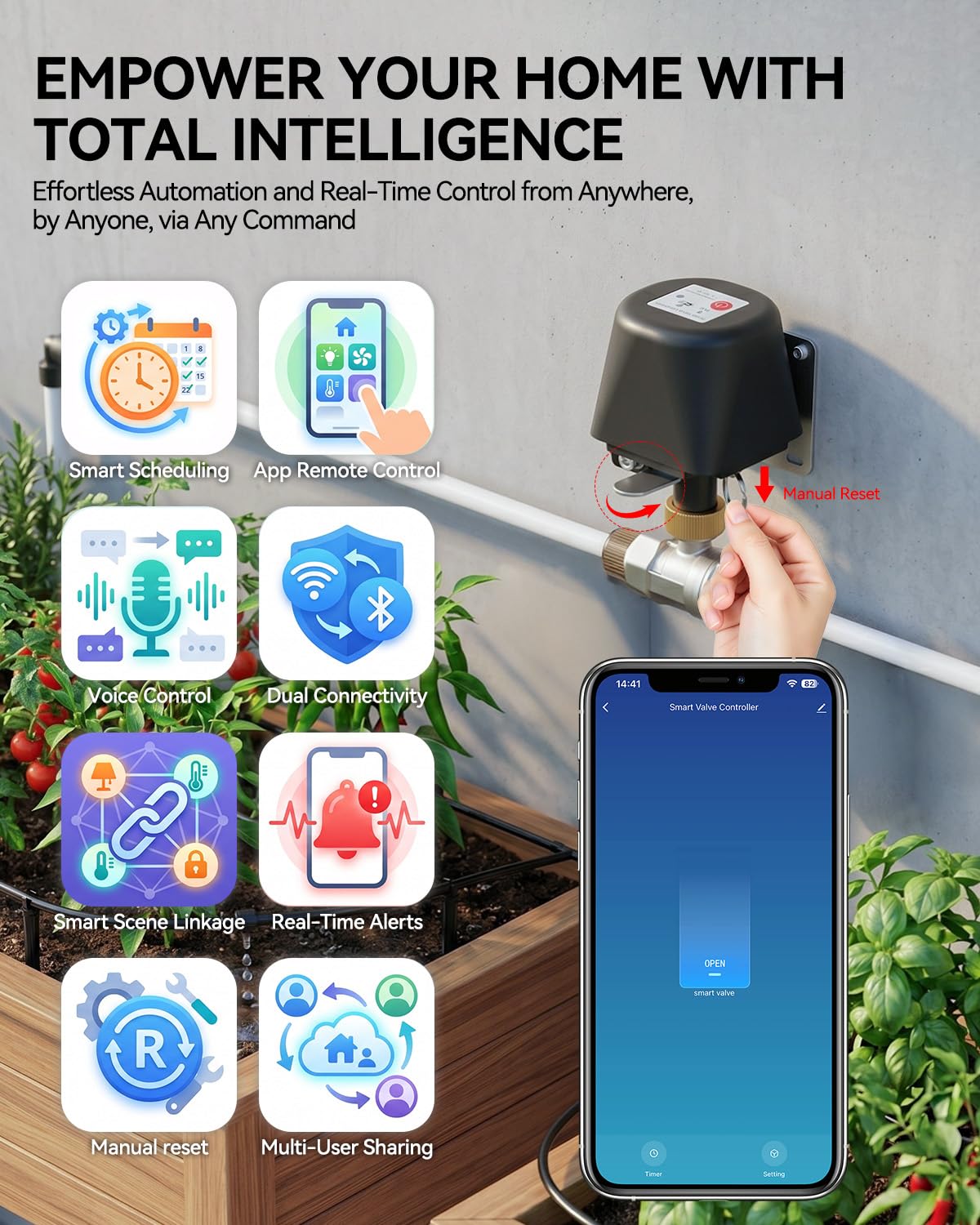 Smart Ball-Wasserventil, App-Steuerung, 4 Timer-Modi für automatische Steuerung, unterstützt 2,4-GHz-WLAN, verschiedene Größen wählbar, Edelstahl, Upgrade-Version, Smart Valve for 1" Pipe