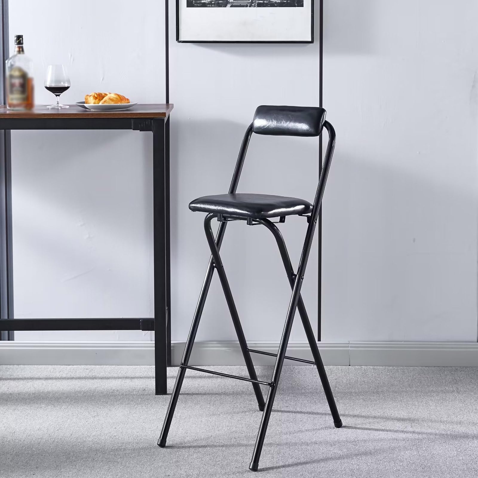 Tabouret De Bar Pliable Rembourré - Avec Dossier Et Repose-pieds - 65 Cm De Haut - Capacité 150 Kg