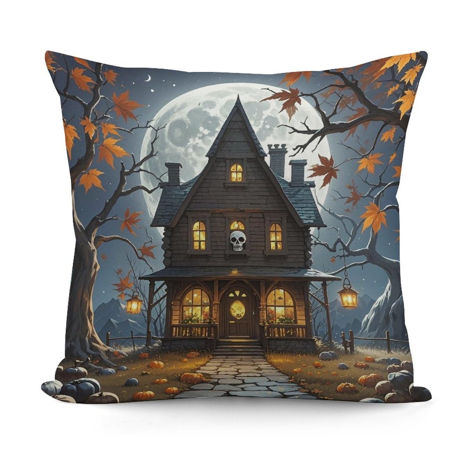 LZQPOEAS Skull Castle Throw Pillow Cover 18x18 in Breathable Square Pillow Case Cozy Soft Pillowcase Protector Fashion Modern Couch Cushion Case for Living Room Bed Sofa Decor
