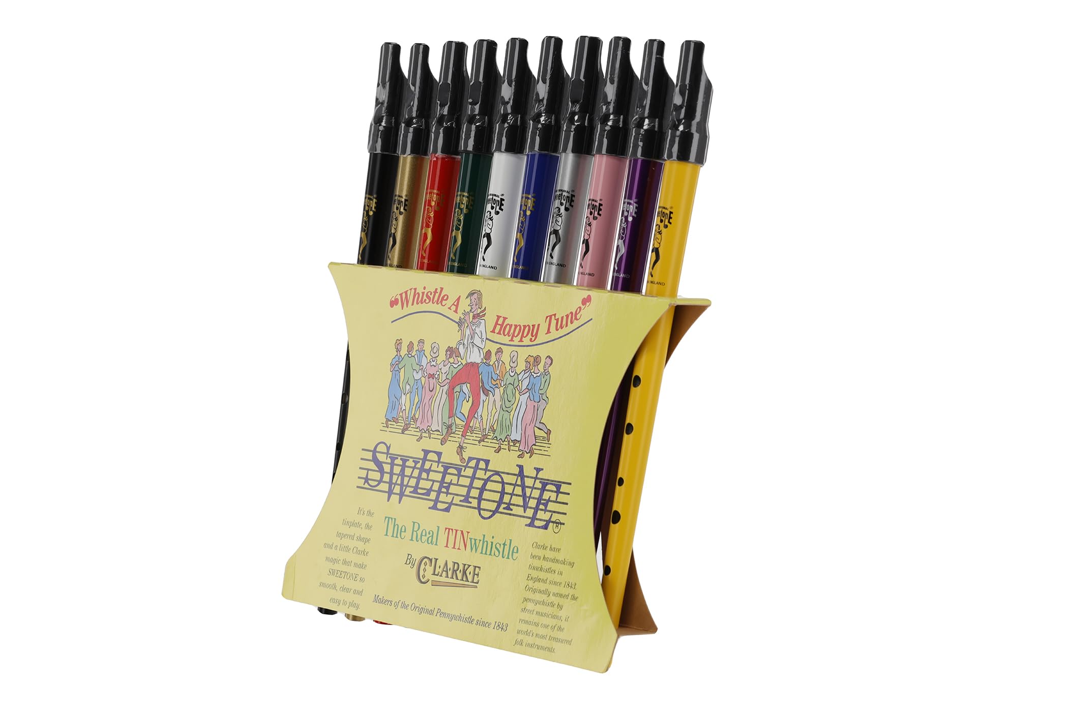 Clarke Pennywhistle Sweetone - Die echte Tin Whistle - Metall - Kunststoffmundstück - Stimmung 10xD - Display - Sortierte Farben