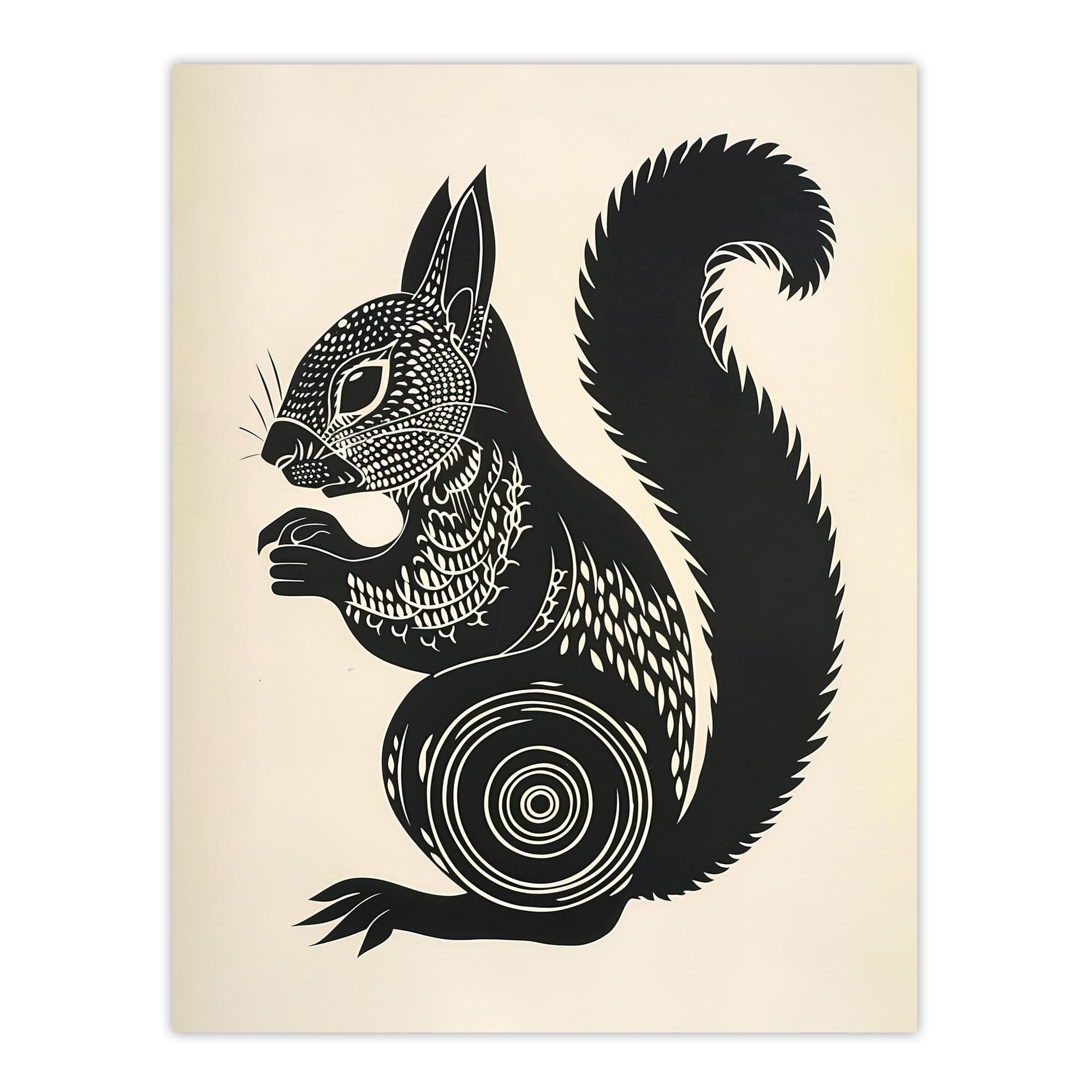 Artery8 Tribal Squirrel Artwork Black and White Nature Living Room Large Wall Art Poster Print Thick Paper 18X24 Inch