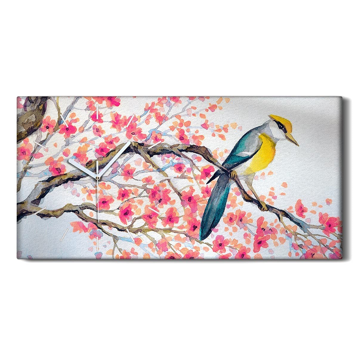 Horloge salon grand format sur toile moderne avec oiseau pour ambiance zen