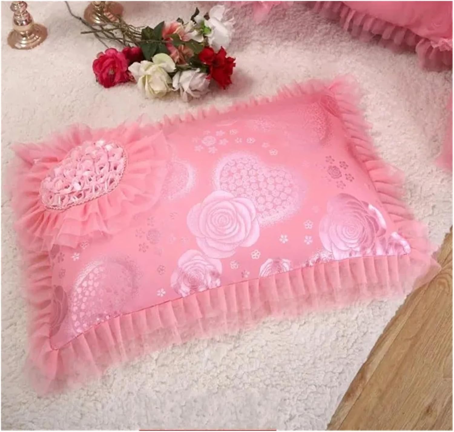 Bed, Red Pink Lace Princess Bedding Set 4/6/8pcs Luxury Girls Wedding Bed Set Quilt Cover Bed Sheets Queen King Size