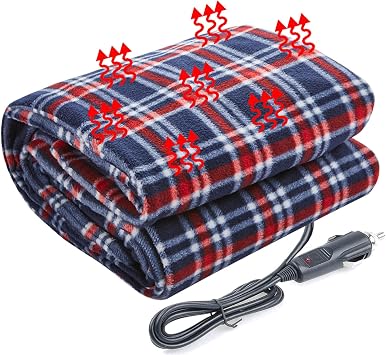Big Ant Electric Car Blanket 12V Heated Car Blanket with 4 Hours Auto Off, Fast Heating Level Electric Blanket for Car Truck SUV RV Car Electric Blanket 58" x 42" Red Blue,Upgrade Model