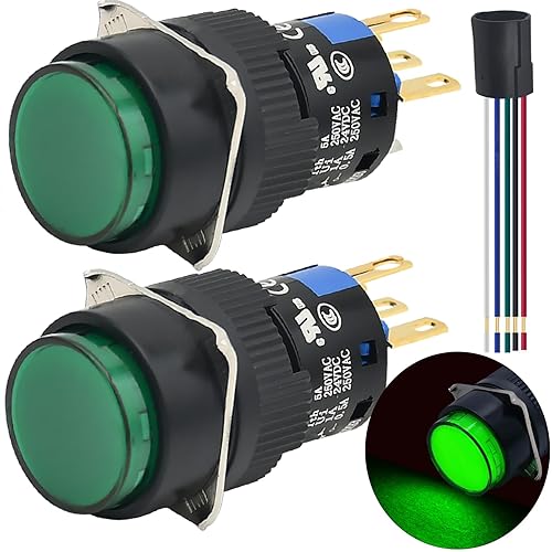 Interruptor de botón de 0.630 in, 58 pulgadas, contacto plateado, certificado UL con luz LED de 24 V CC, 1NO 1NC SPDT, 5 pines de encendidoapagado