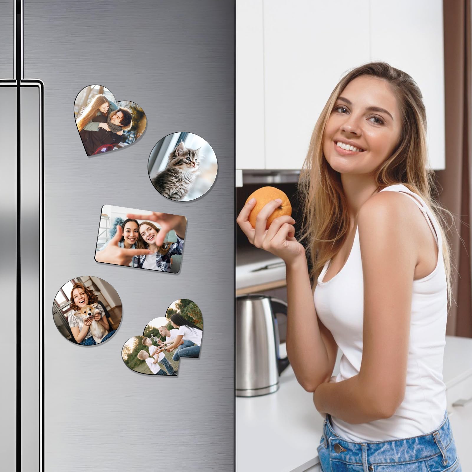 Personalised Fridge Magnet Photo, Custom Magnetic Picture Frame for Fridge, Locker and Office Magnets with Variation Shapes, Gloss Photo Print Gifts for Her Him (Pack of 15)