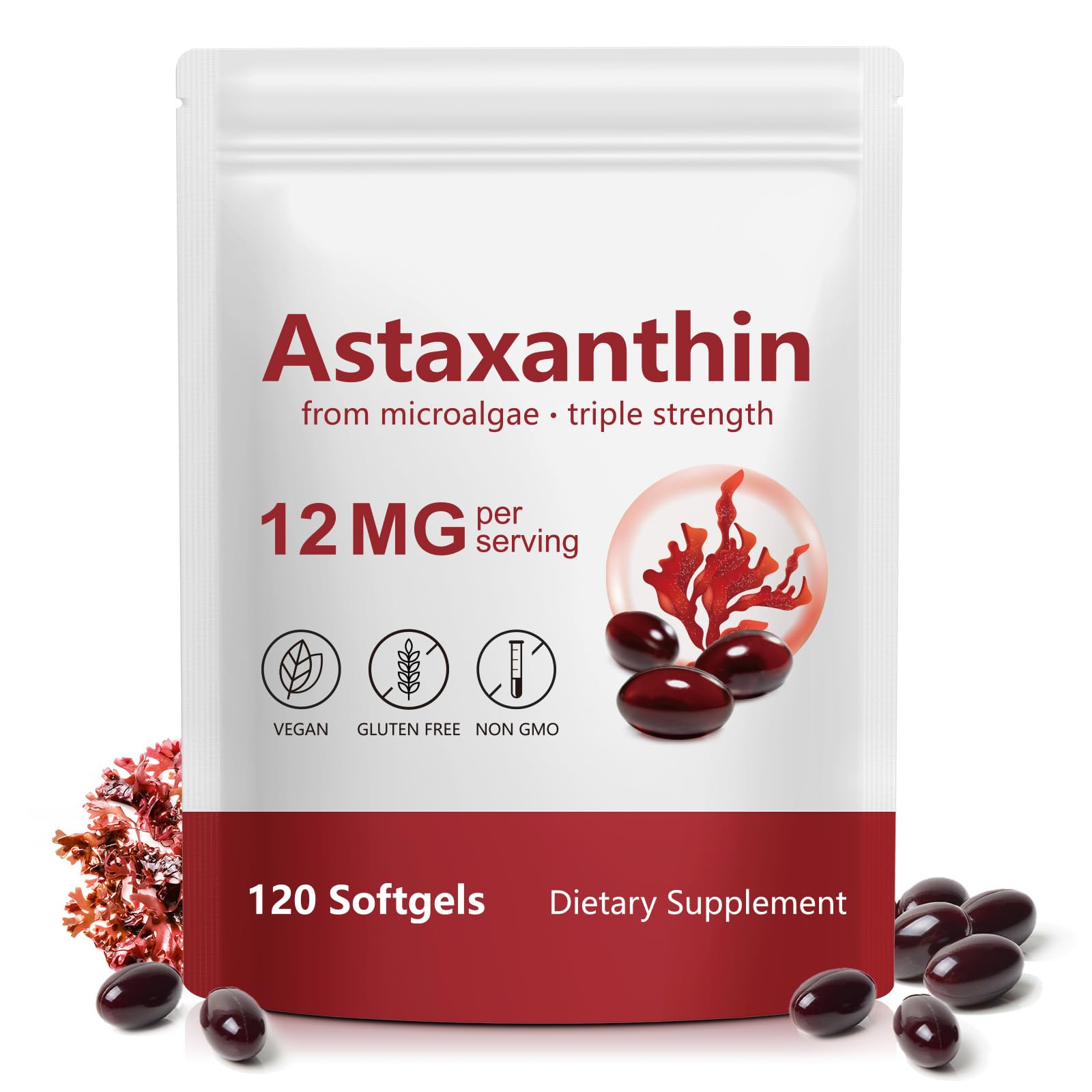 ZUZOKKAHA Astaxanthin Supplements 12mg - 120 Softgels | Premium Natural Antioxidant from Microalgae | Eye, Skin, Brain, Joint, Heart & Immune Health Support