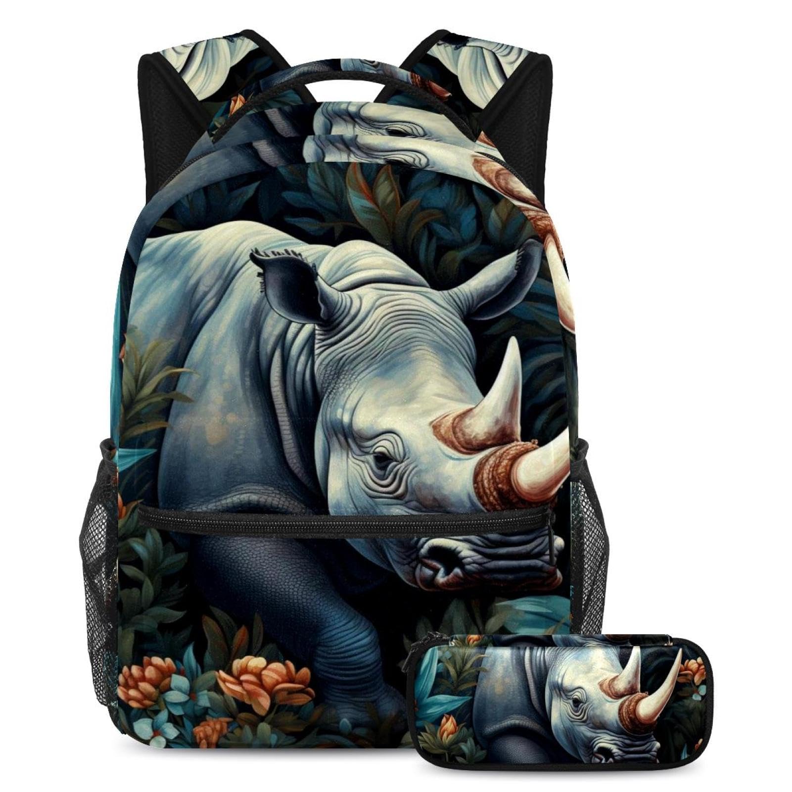 Cartables imprimé fleurs avec rhinocéros au format Large robuste - 7