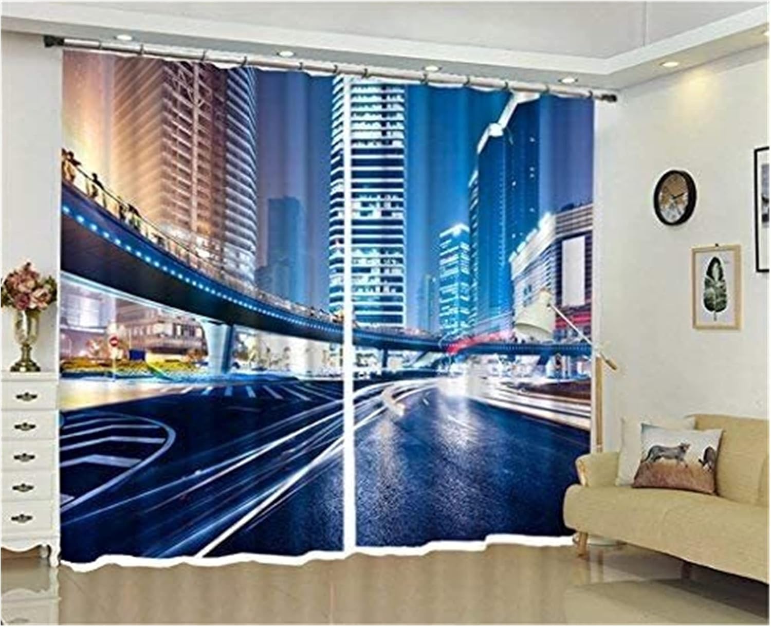 PILYON Thermal Insulated Blackout Curtains,3D City Night View Ring Road Pattern Digital Printing Window Curtain for Kitchen Living Room Bedroom (Size : 360 * 269cm)