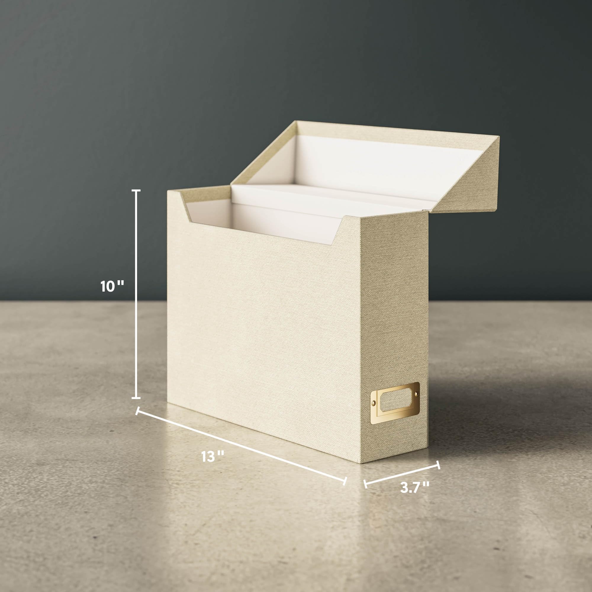 SMEAD Aktenbox mit Klappdeckel, 25,4 x 9,4 x 33 cm, Beige, Naturleinen, goldfarbenes Metallschild (70232)