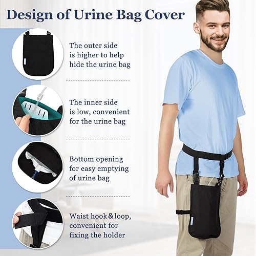 Miniatura 4 de Bolsa de catéter Drenaje urinario Foley Bolsa de catéter Soporte de doble uso para drenaje de orina Bolsas de pierna con cintura ajustable y