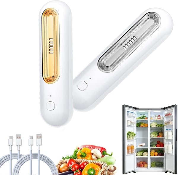 Ozoori KüHlschrank Deodorierer, Ozoori füR KüHlschrank, 2 Modes Rechargeable Odour Neutraliser, Kompakt, Kabellos, Kein Filterwechsel Erforderlich, füR Mehr Frische Im KüHlschran (Gold+Weiß)
