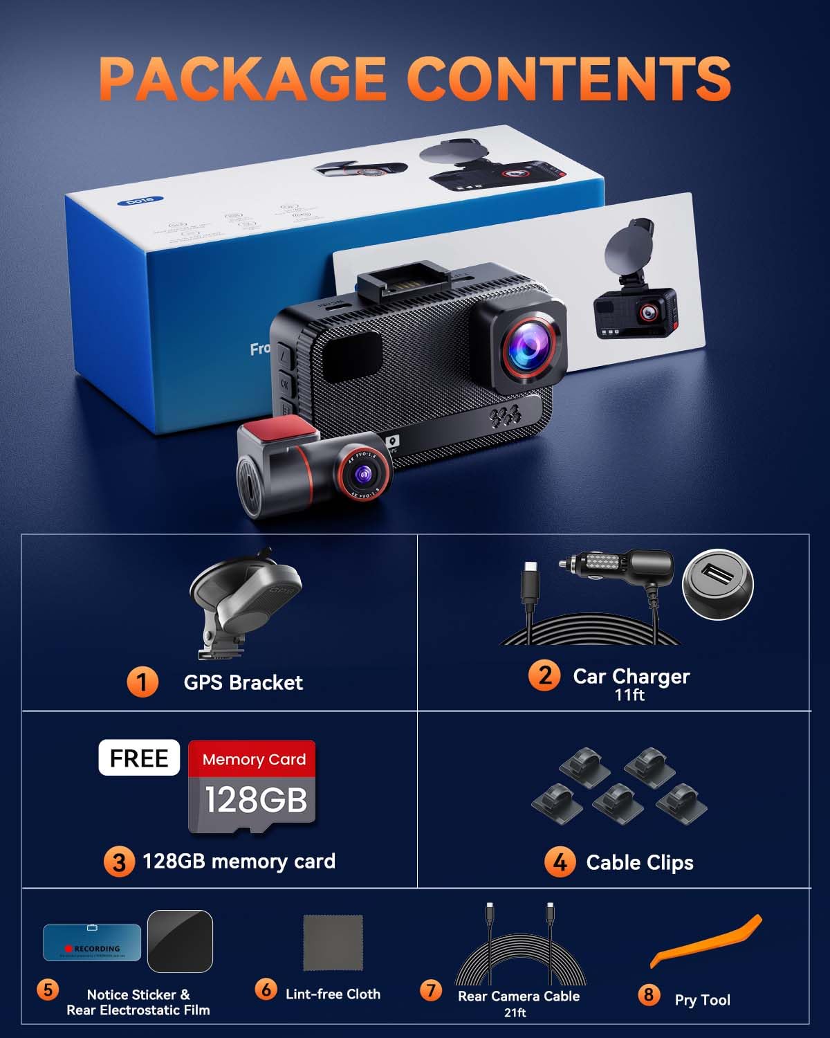 4K+4K Dual Dash Cam Front and Rear, Free 128GB Card, Starlight Night Vision view 10