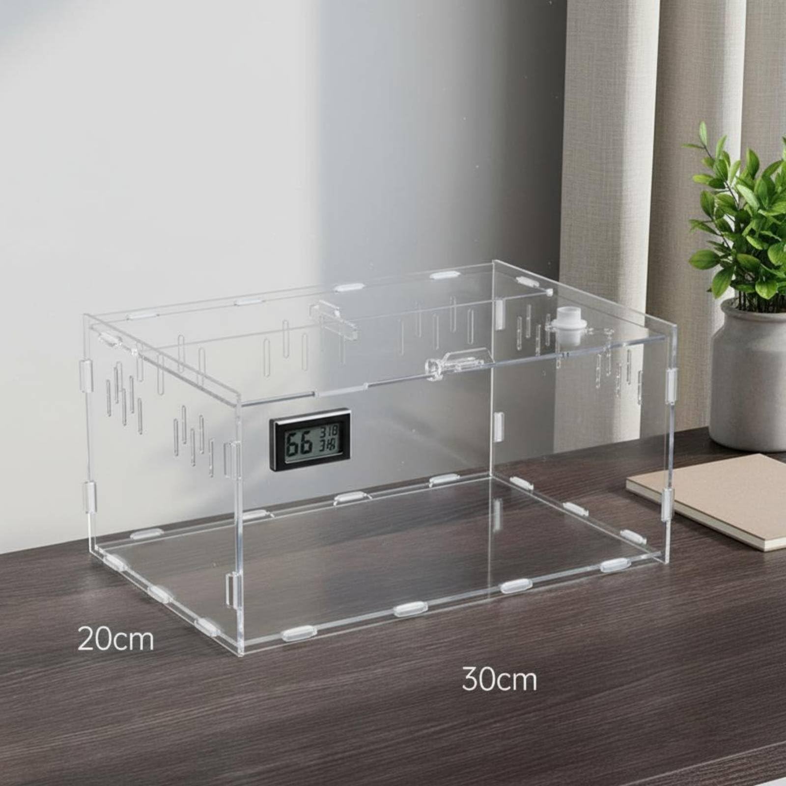 Terrario Acrílico Transparente con Diseño Panorámico y Ventilación Lateral Tapa Hermética y Cierre Seguro Montaje Sencillo Adecuado para Reptiles, 30-20-15 W
