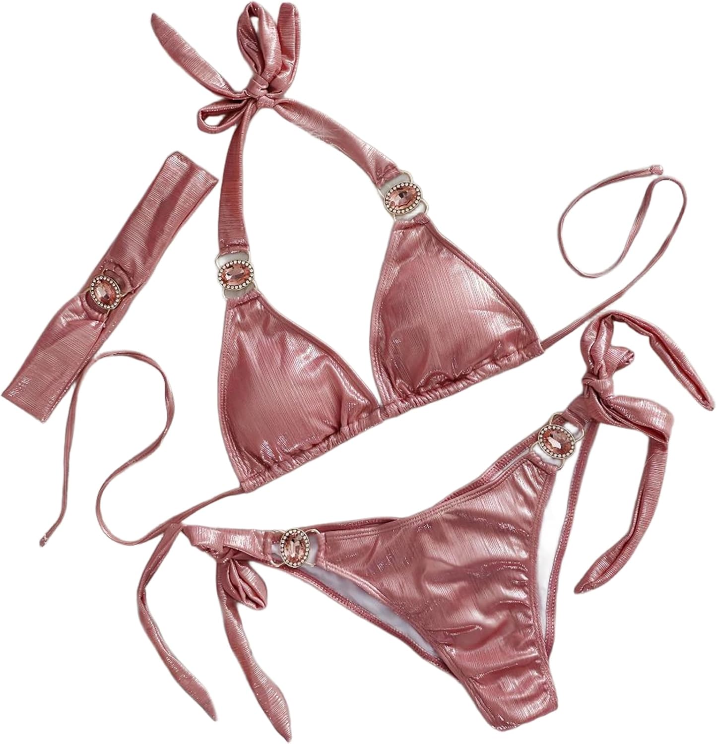 Lisa Colly Women's 2 Piece Bikini Sets Metallic Shiny Bathing Suit Triangle Top and Bottom Swimsuits Set