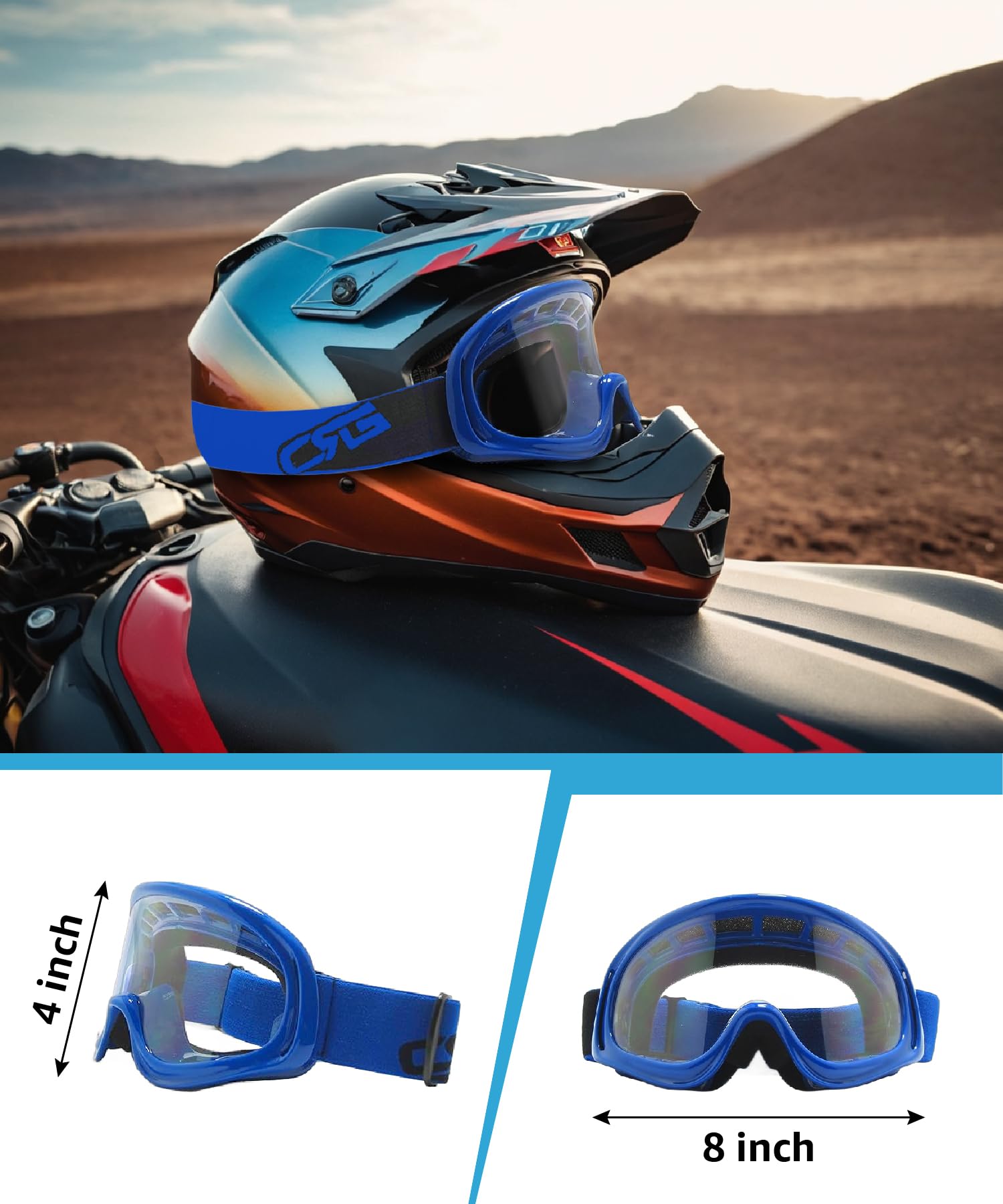 CRG Sports Gafas de motocross, cuatrimoto, todoterreno, color azul, T815-3-3 T815-3-3, lente transparente, marco azul