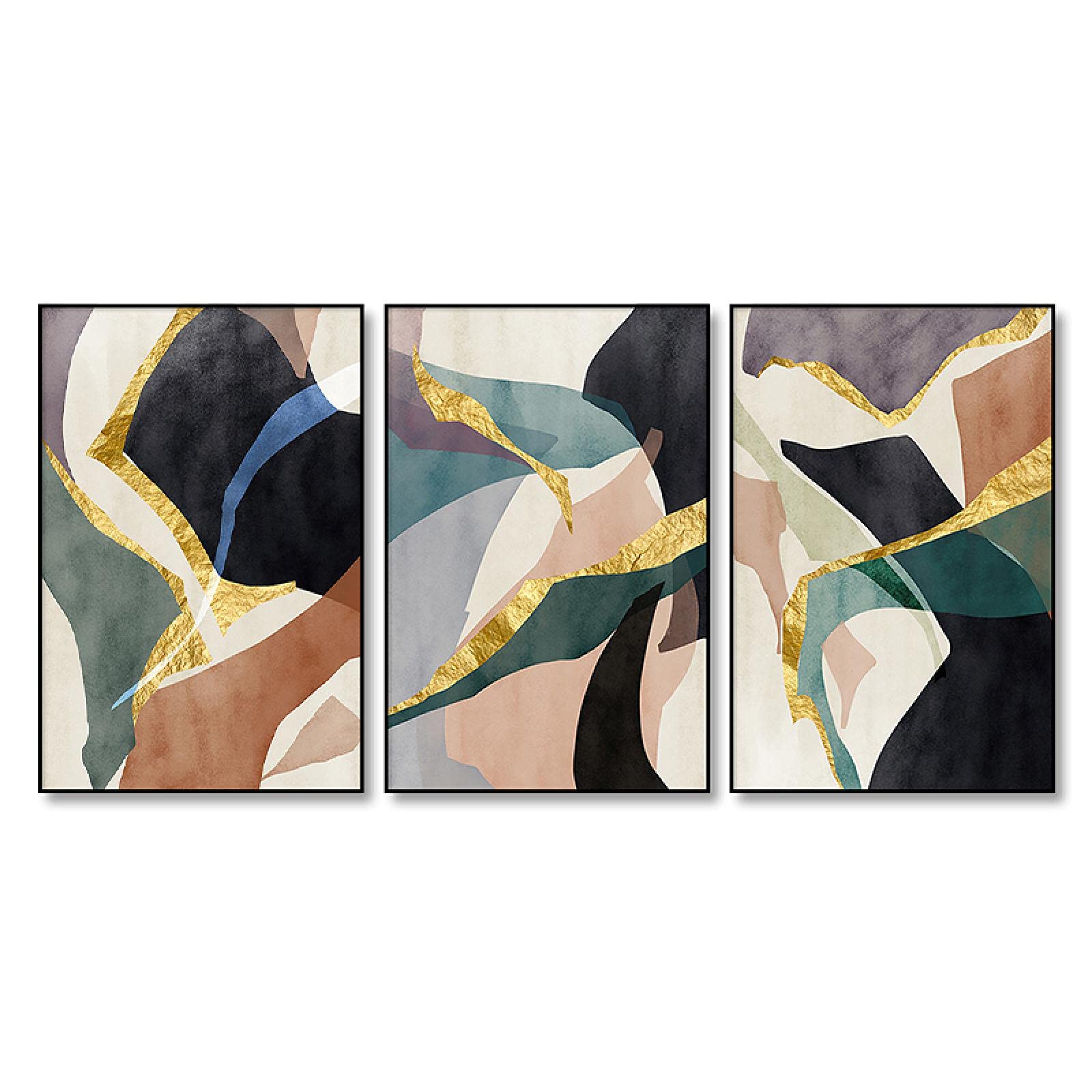 Yooyu Carteles e impresiones Textura de mármol dorado Minimalista Arte de pared Pintura en lienzo Cuadros de pared para la decoración de la sala de estar (16x24in) 40x60cmx3 Marco interno