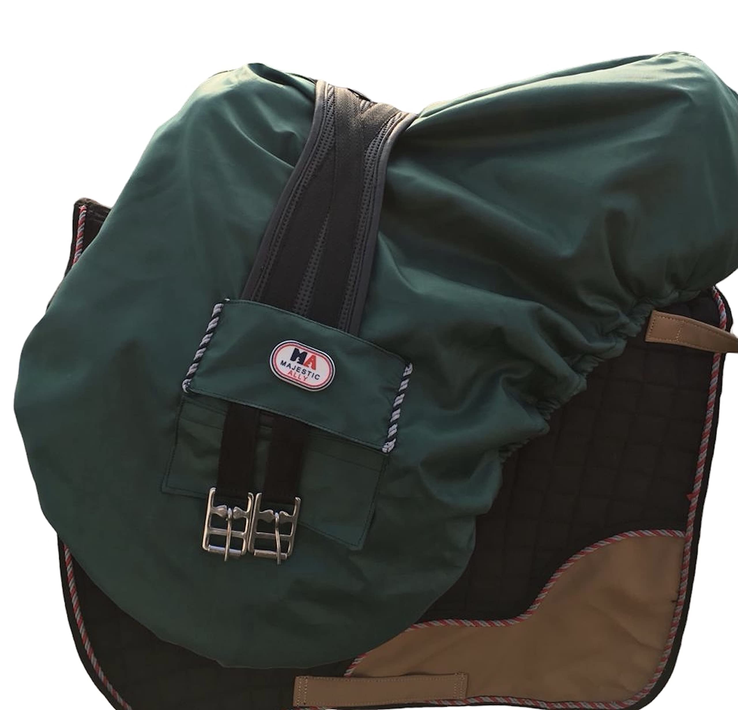 Majestic Ally Housse de Selle Anglaise imperméable en Nylon avec Doublure en Polaire - Plusieurs Couleurs (Vert Chasseur)
