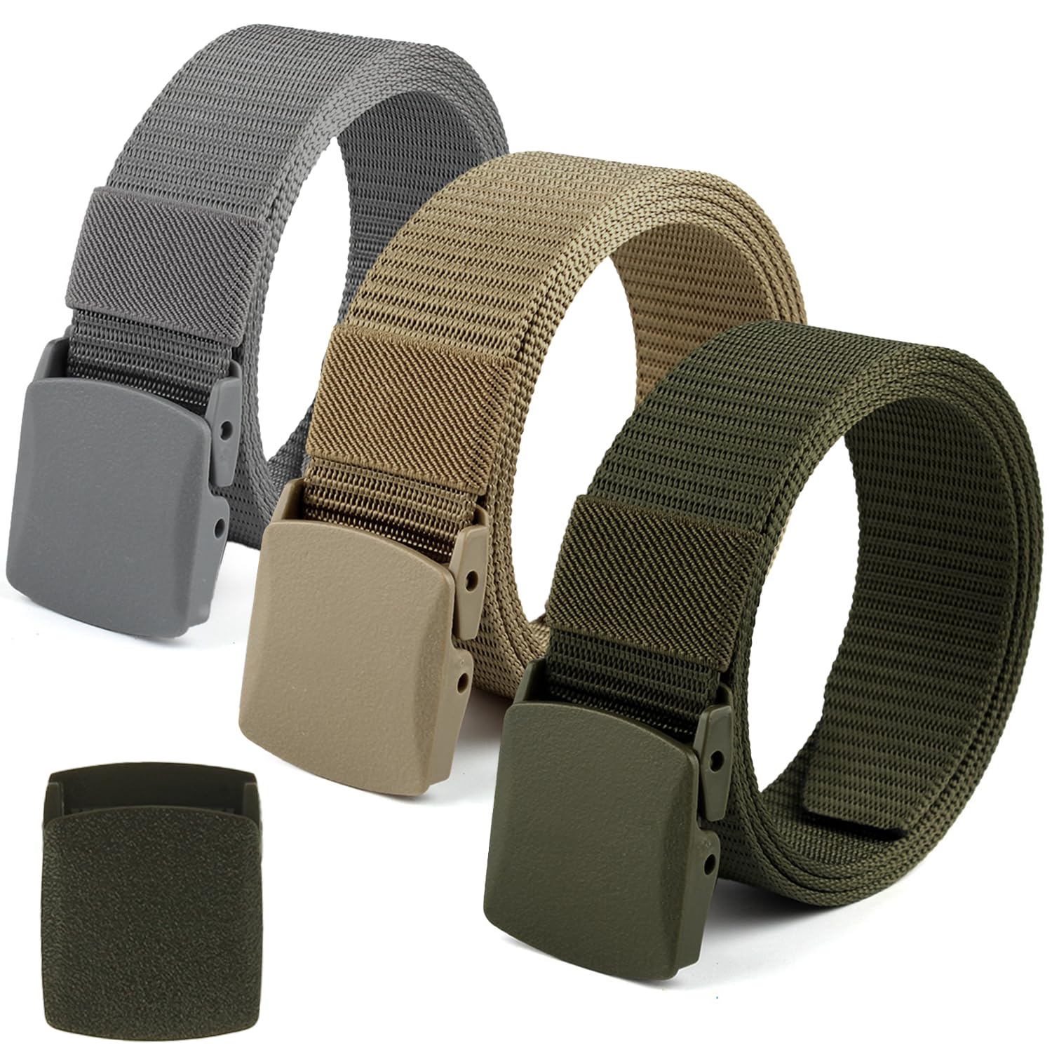 Coobbar3-Pack Adjustable Nylon Military & Outdoor Men's Web Belt With Plastic Buckle - Durable Canvas Belt