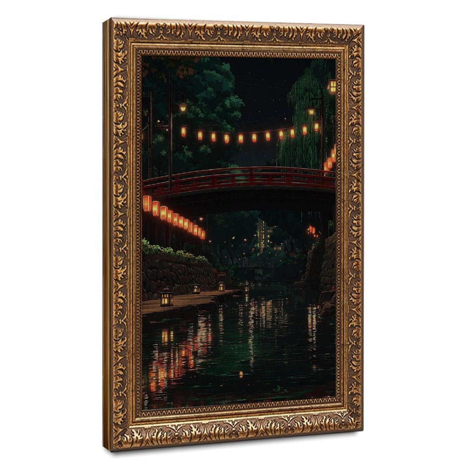 Bareronor Japanese Lantern Bridge (2) Canvas Poster Bedroom Decor Landscape Office Room Decor Gift 24" L X 36" W