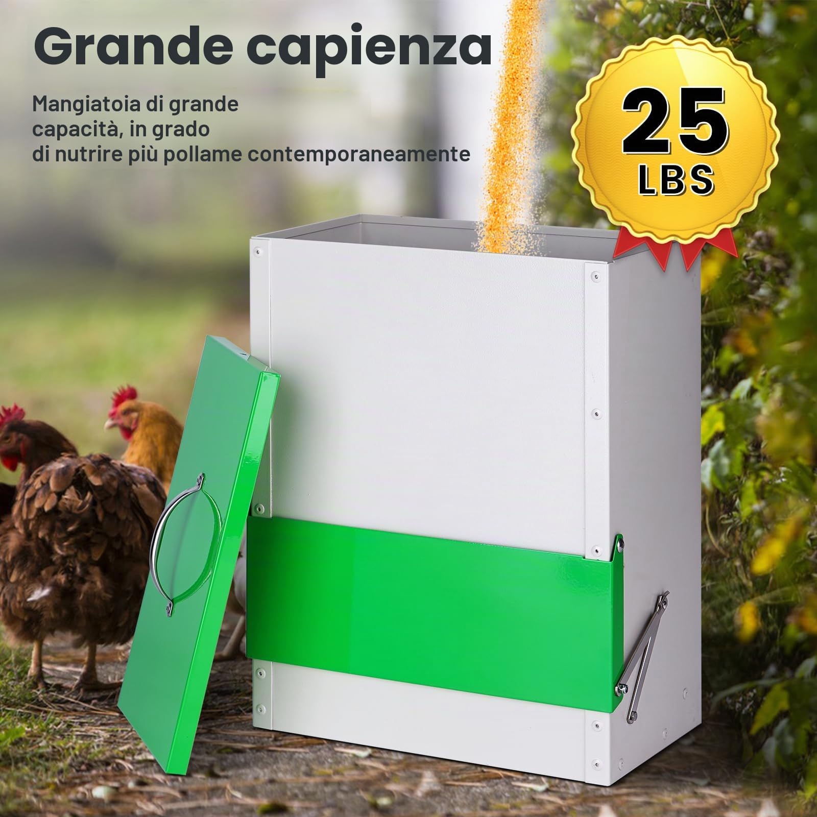 Mangiatoia per Polli, Mangiatoia Automatica per Pollame All'Aperto, Mangiatoia per Anatre da 11 Kg con Coperchio, Mangiatoia per Pollame Senza Rifiuti, Impermeabile per Polli, Anatre e Tacchini
